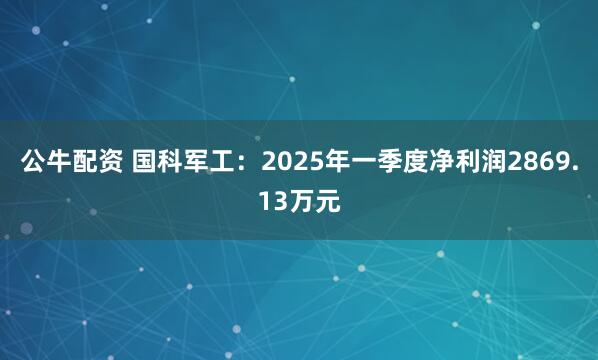 公牛配资 国科军工：2025年一季度净利润2869.13万元