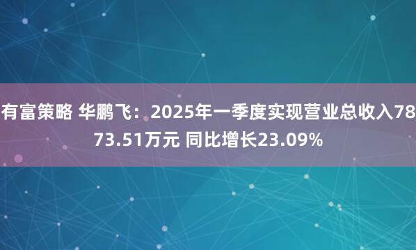 有富策略 华鹏飞：2025年一季度实现营业总收入7873.51万元 同比增长23.09%